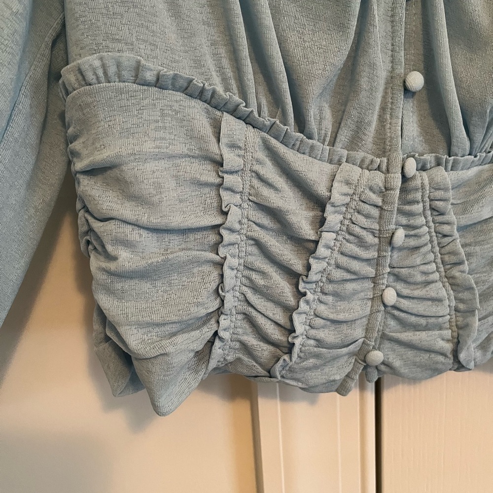 Anthropologie Light Blue Ruched Blouse - Picture 2 of 5